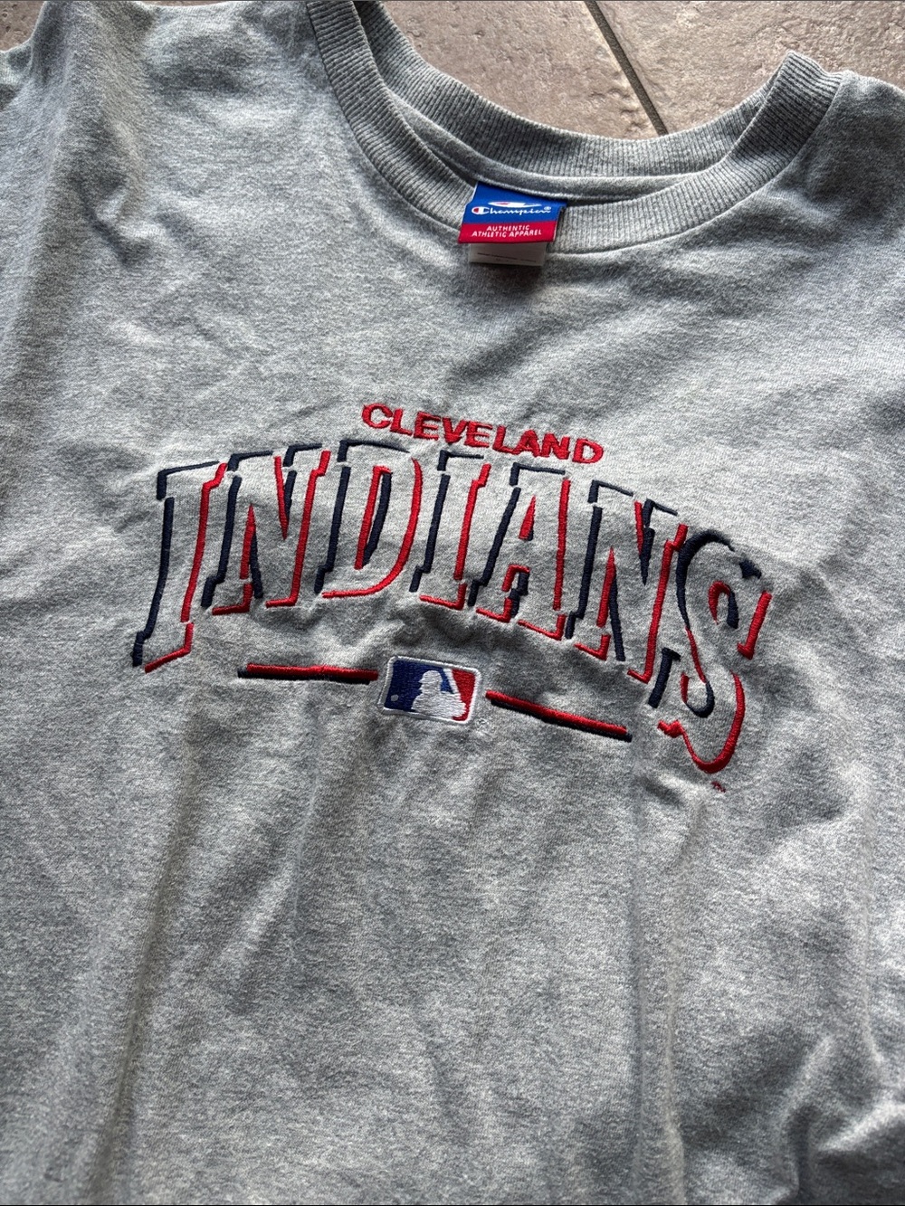 Vintage Champion Gray Cleveland Indians Logo Tee with Red & Navy Accents